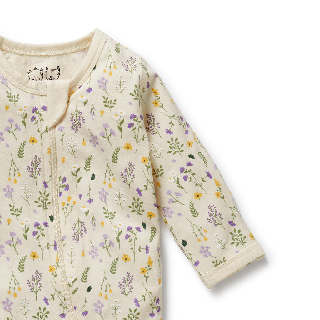 WILSON & FRENCHY Organic Zipsuit - Bella Floral front detail