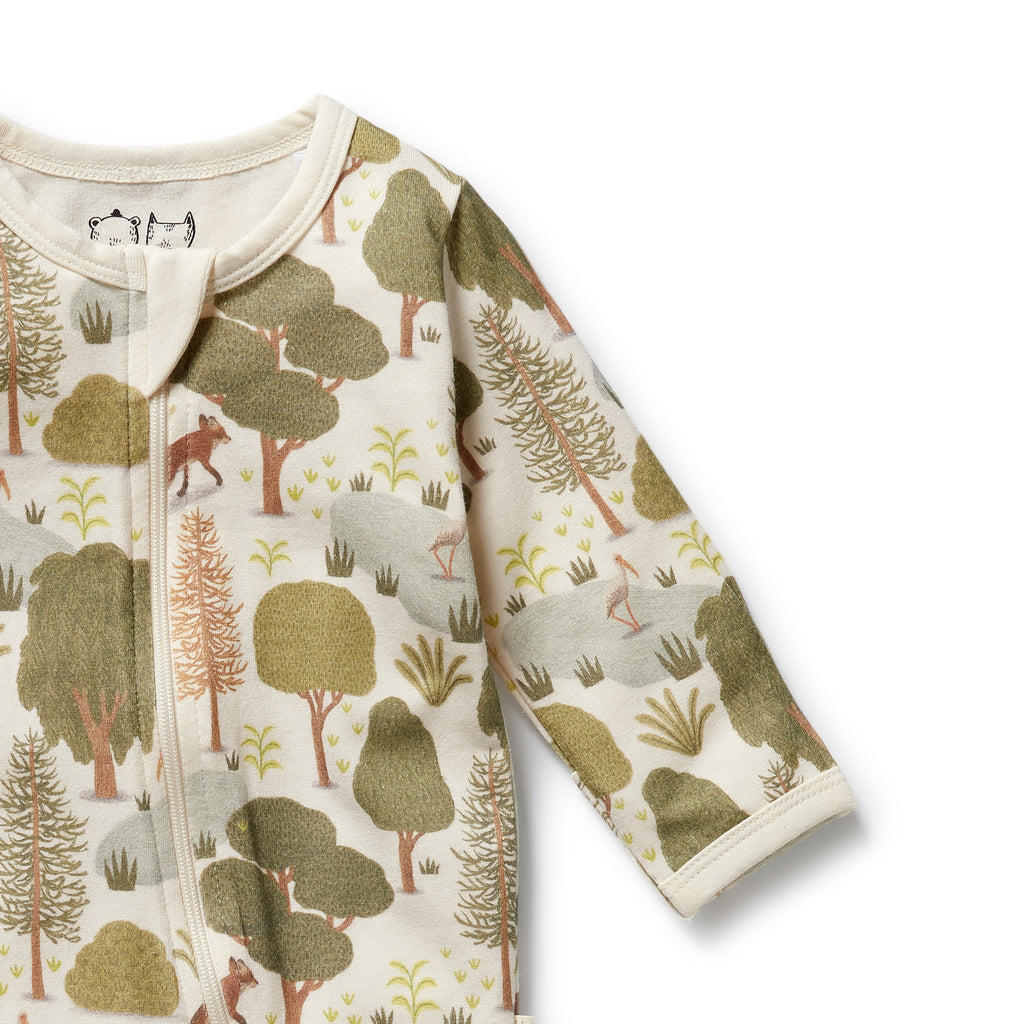 WILSON & FRENCHY Organic Zipsuit - Little Trees front detail