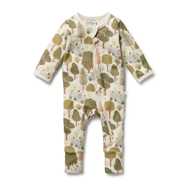 WILSON & FRENCHY Organic Zipsuit - Little Trees front