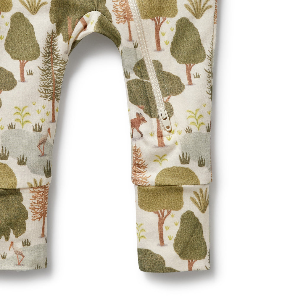 WILSON & FRENCHY Organic Zipsuit - Little Trees leg detail