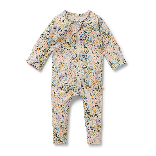 WILSON & FRENCHY Organic Zipsuit - Tiny Bloom front