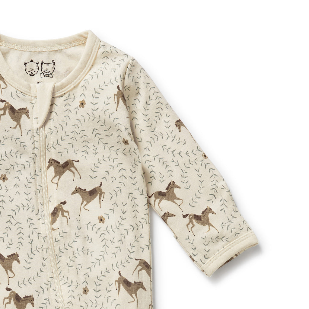 WILSON & FRENCHY Organic Zipsuit - Trixie Horse front detail