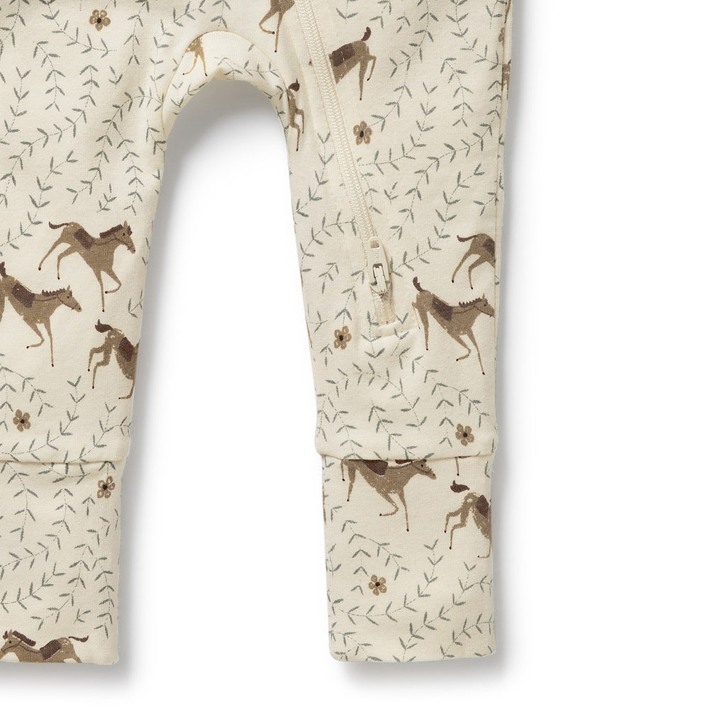 WILSON & FRENCHY Organic Zipsuit - Trixie Horse leg detail