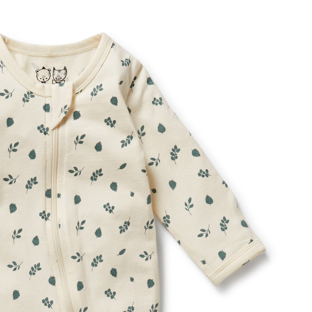 WILSON & FRENCHY Organic Zipsuit - Twilight Leaf front detail