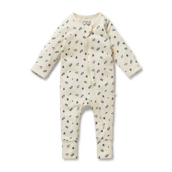 WILSON & FRENCHY Organic Zipsuit - Twilight Leaf front