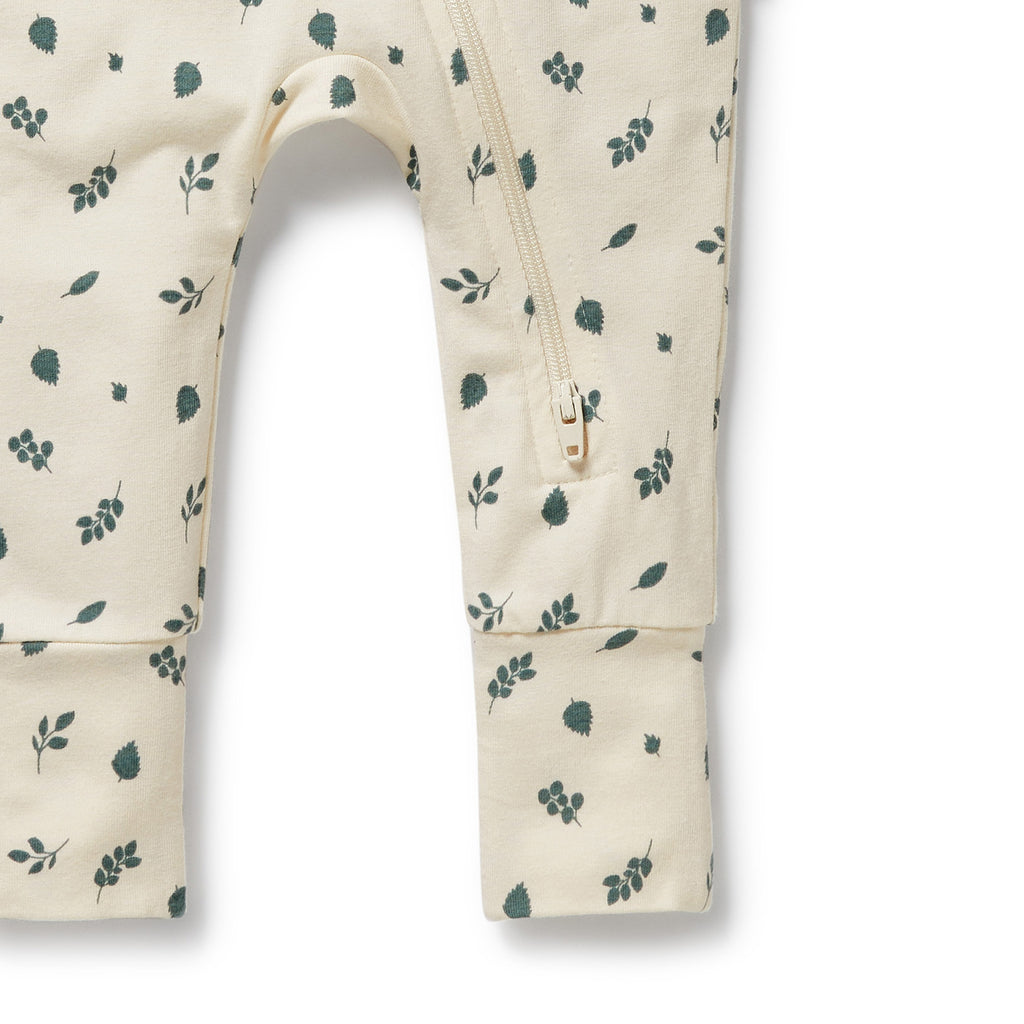 WILSON & FRENCHY Organic Zipsuit - Twilight Leaf leg detail