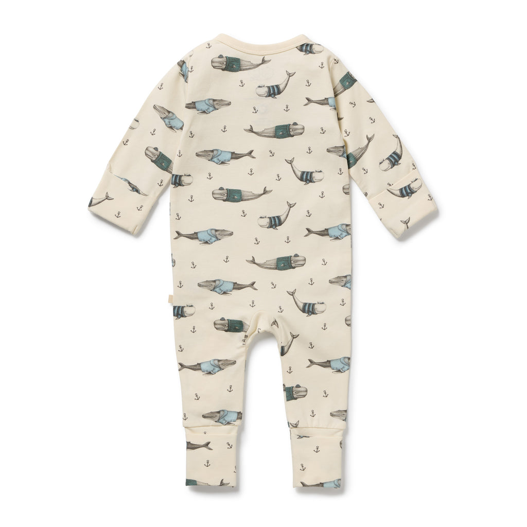 WILSON & FRENCHY Organic Zipsuit - Woolly Whales back