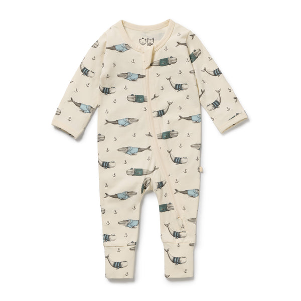 WILSON & FRENCHY Organic Zipsuit - Woolly Whales front
