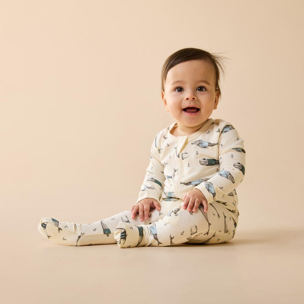 WILSON & FRENCHY Organic Zipsuit - Woolly Whales lifestyle