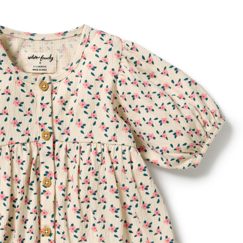 WILSON & FRENCHY Organic Crinkle Button Dress | Little Blossom detail