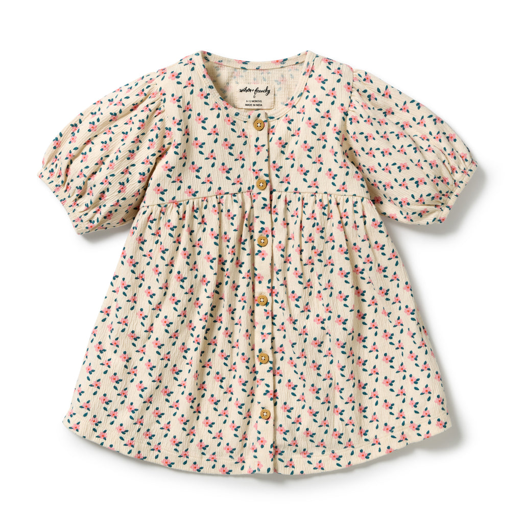 WILSON & FRENCHY Organic Crinkle Button Dress | Little Blossom front