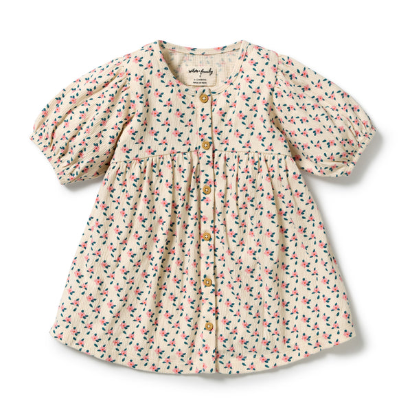 WILSON & FRENCHY Organic Crinkle Button Dress | Little Blossom front