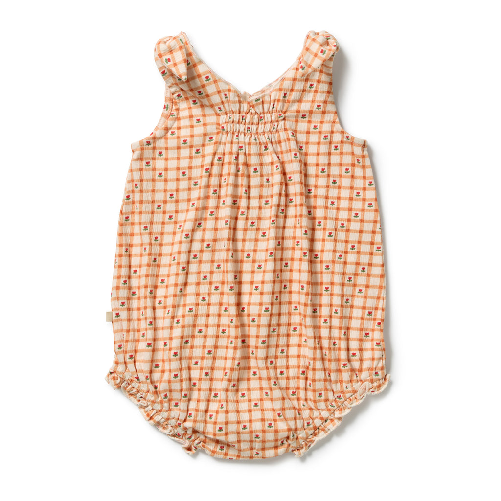 WILSON & FRENCHY Organic Crinkle Button Playsuit | Checkerberry back