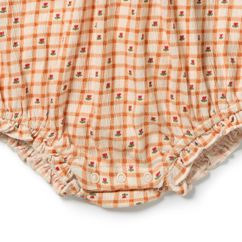 WILSON & FRENCHY Organic Crinkle Button Playsuit | Checkerberry detail