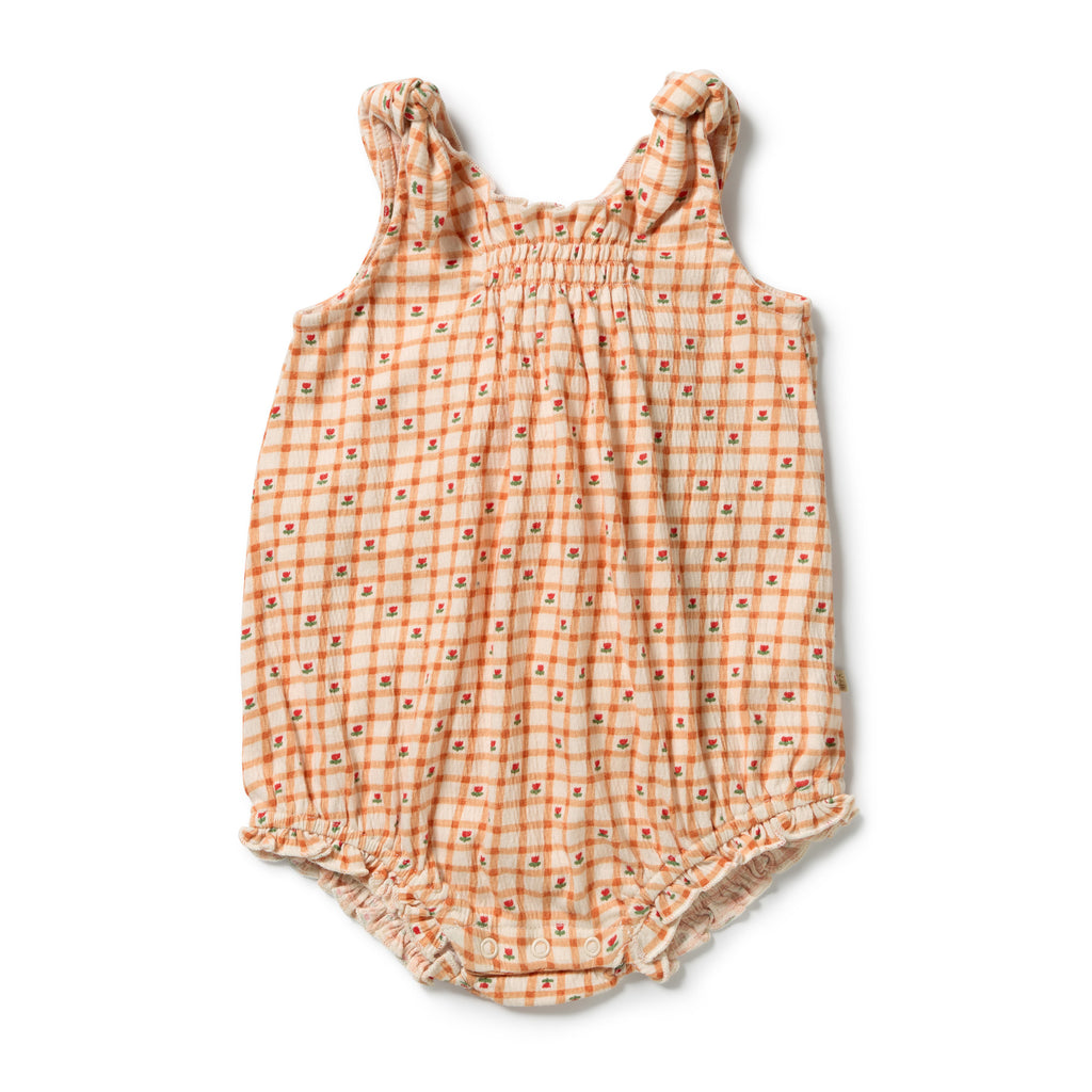 WILSON & FRENCHY Organic Crinkle Button Playsuit | Checkerberry front