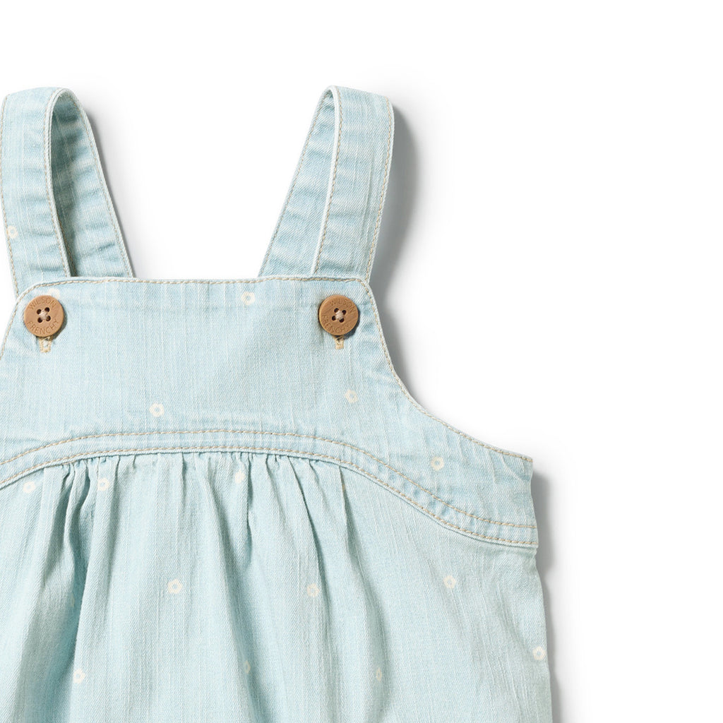 WILSON & FRENCHY Organic Denim Bodysuit | Ditsy Daisy detail
