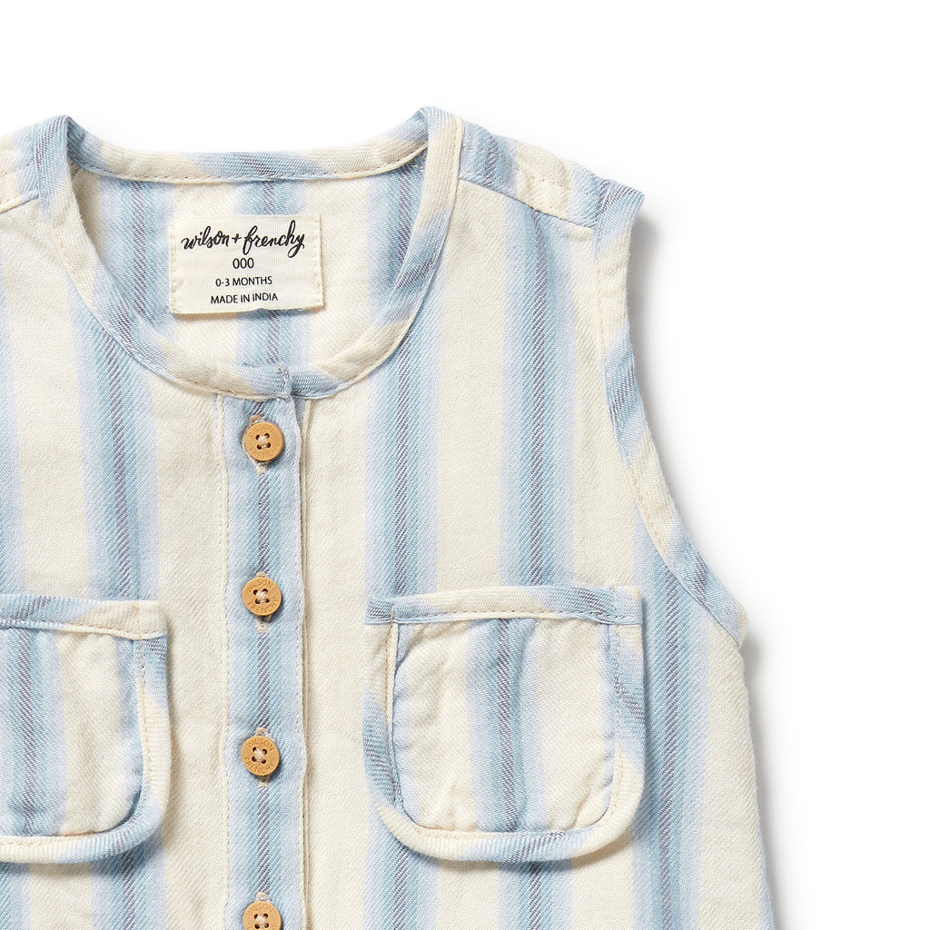 WILSON & FRENCHY Organic Growsuit - Deep Blue Stripe front detail