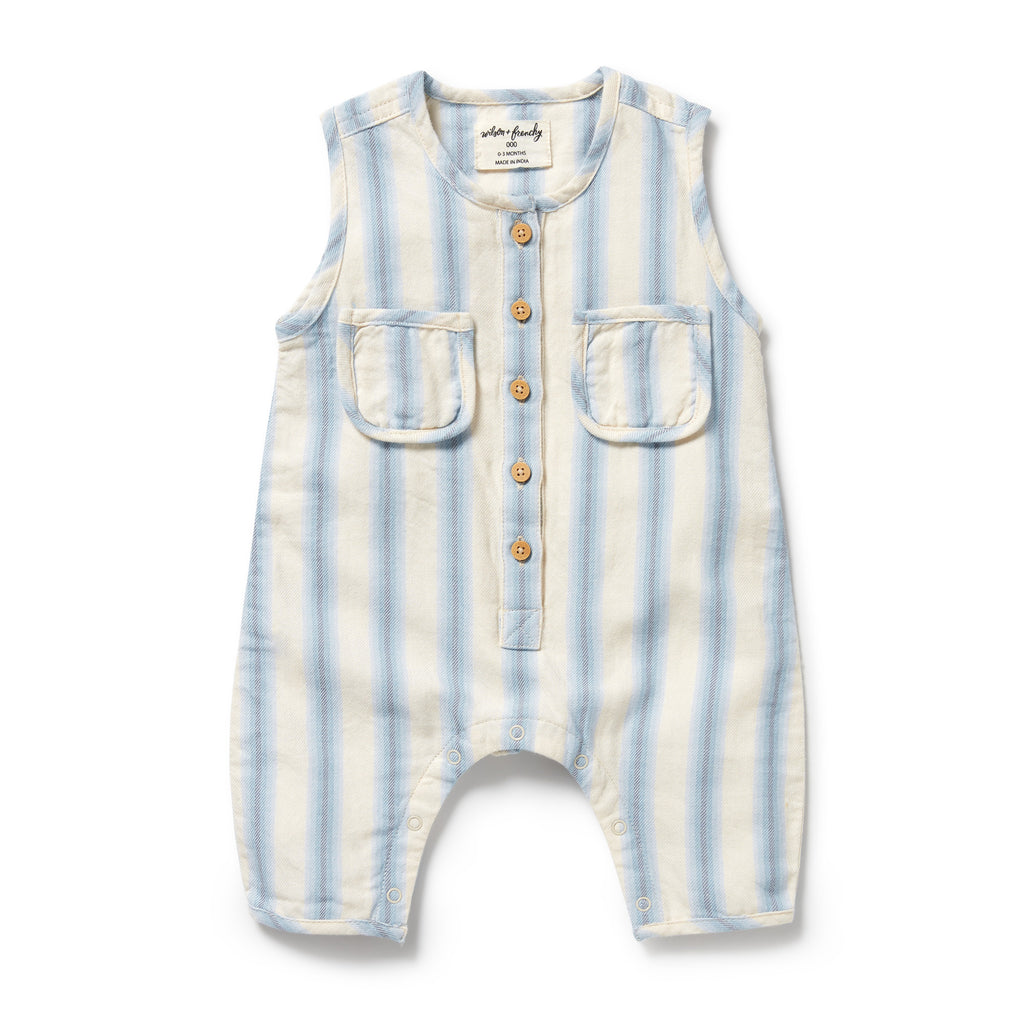 WILSON & FRENCHY Organic Growsuit - Deep Blue Stripe front