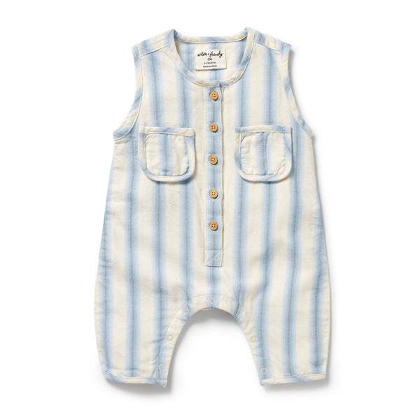 WILSON & FRENCHY Organic Growsuit - Deep Blue Stripe front