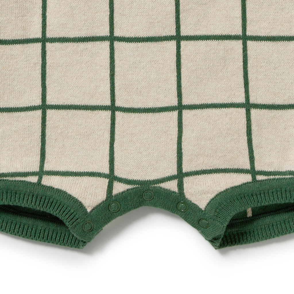 ROOM TO BLOOM Organic Knitted Check Growsuit - Lagoon detail