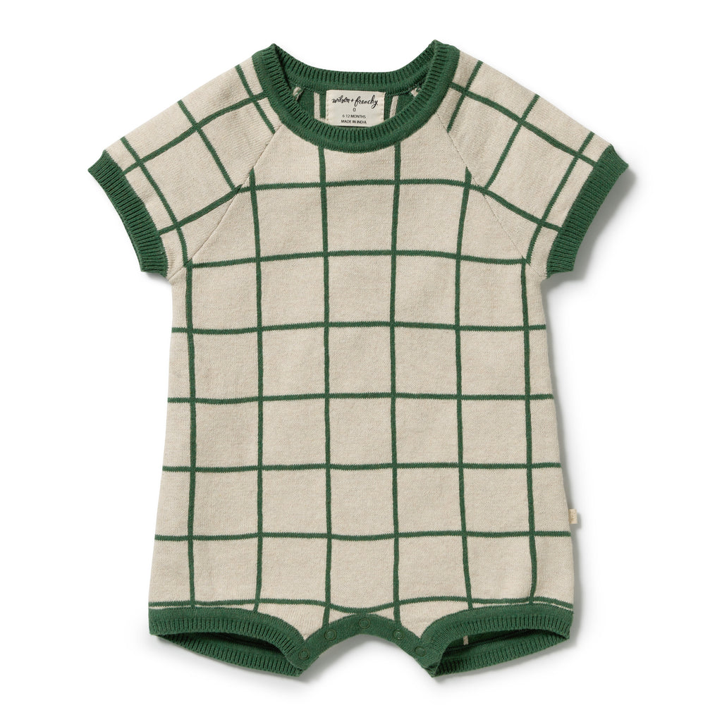 ROOM TO BLOOM Organic Knitted Check Growsuit - Lagoon front