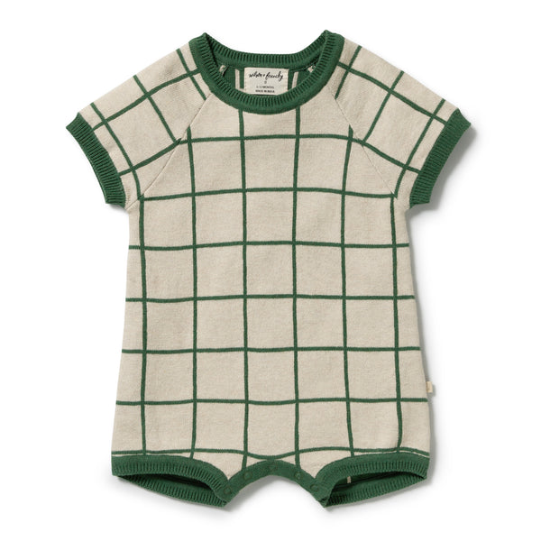 ROOM TO BLOOM Organic Knitted Check Growsuit - Lagoon front