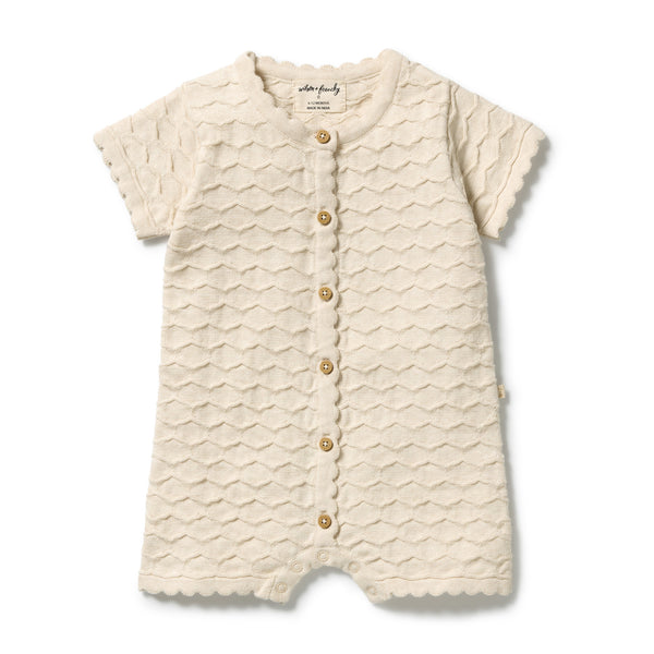 ROOM TO BLOOM Organic Knitted Chevron Growsuit - Milk Cloud front