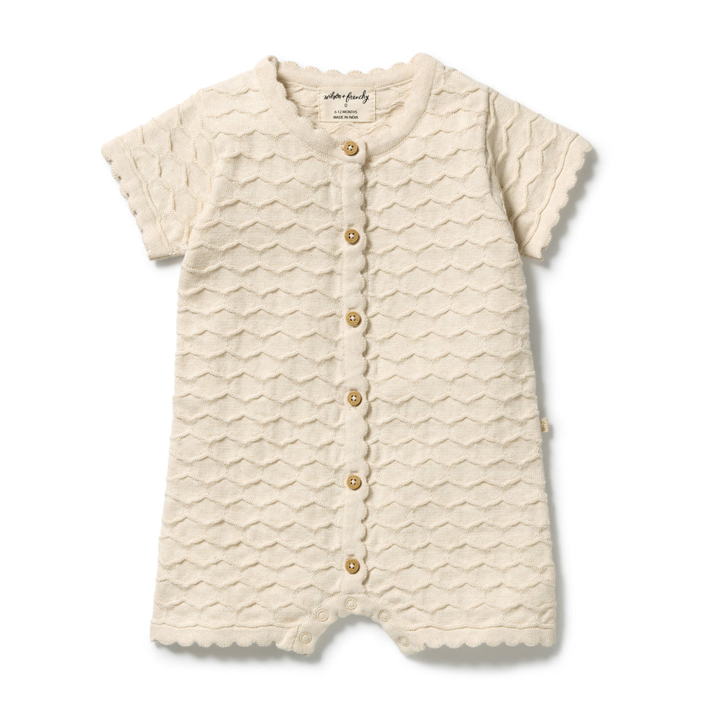 ROOM TO BLOOM Organic Knitted Chevron Growsuit - Milk Cloud front