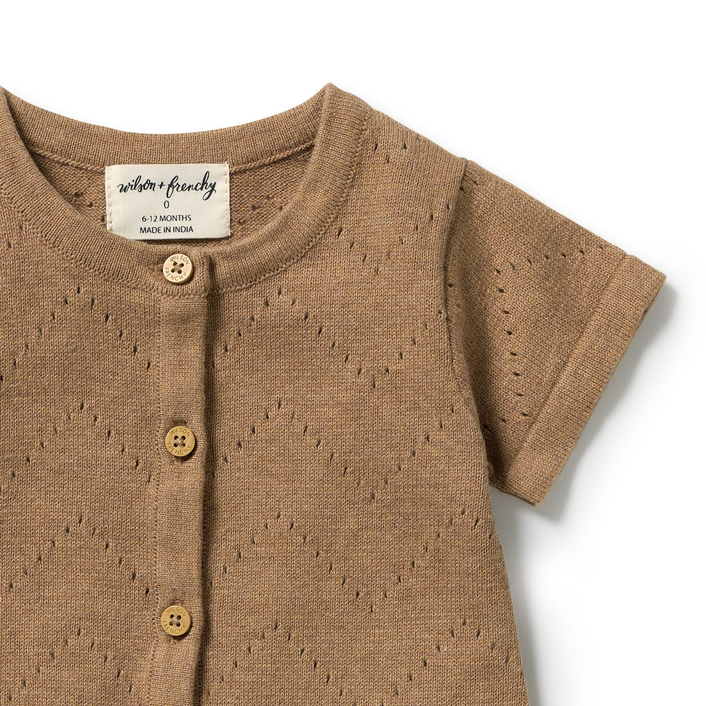 ROOM TO BLOOM Organic Knitted Pointelle Growsuit - Ginger Snap detail