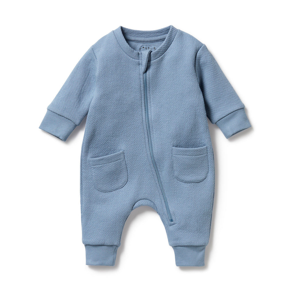 WILSON & FRENCHY Organic Quilted Growsuit - Storm Blue front