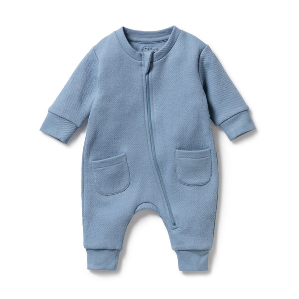 WILSON & FRENCHY Organic Quilted Growsuit - Storm Blue front