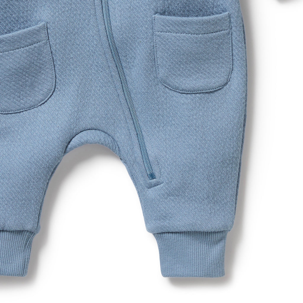 WILSON & FRENCHY Organic Quilted Growsuit - Storm Blue detail