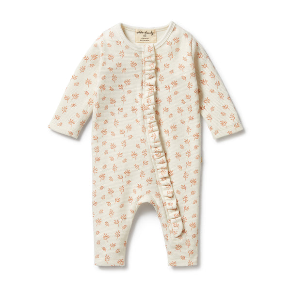 WILSON & FRENCHY Organic Waffle Ruffle Zipsuit - Winter Bloom front