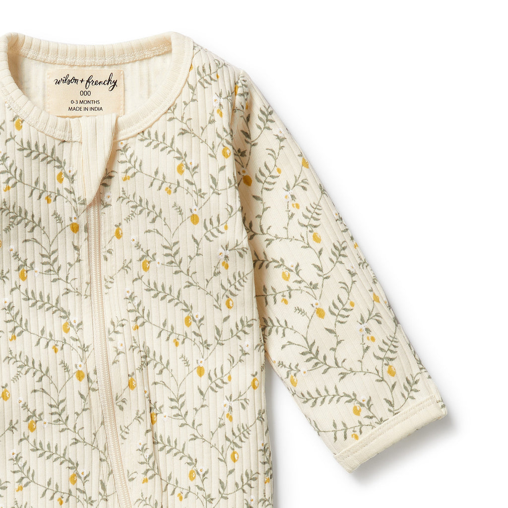 WILSON & FRENCHY Organic Zipsuit - Lemon Leaf detail