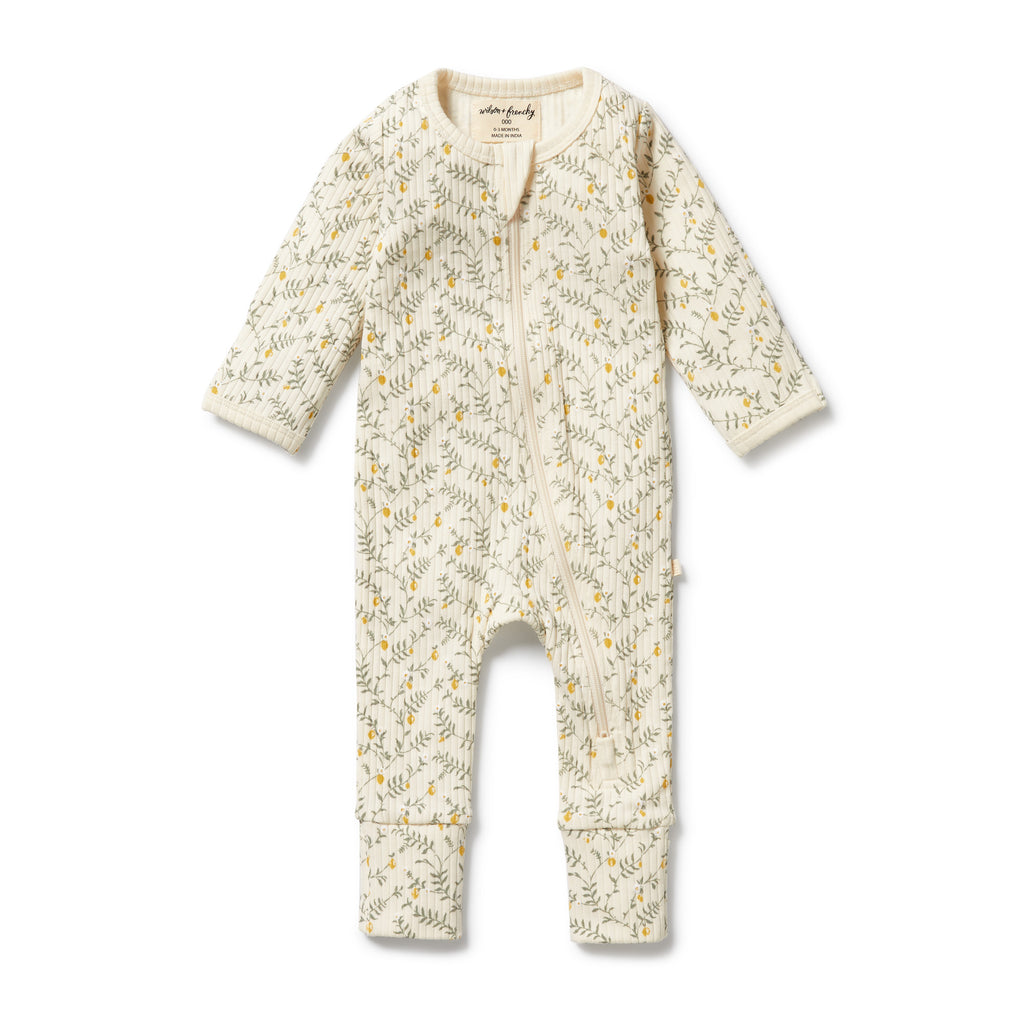 WILSON & FRENCHY Organic Zipsuit - Lemon Leaf front