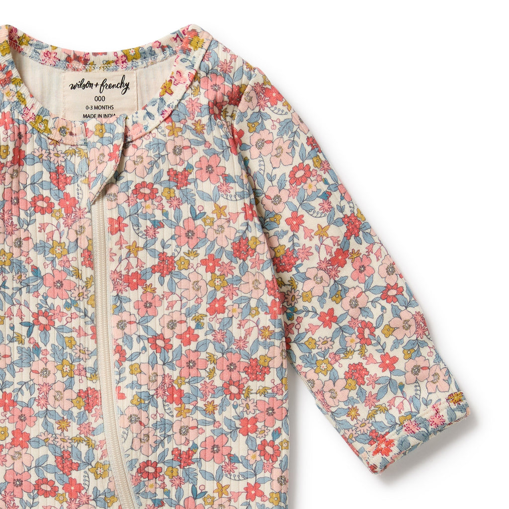 WILSON & FRENCHY Organic Zipsuit - Summer Bloom front detail