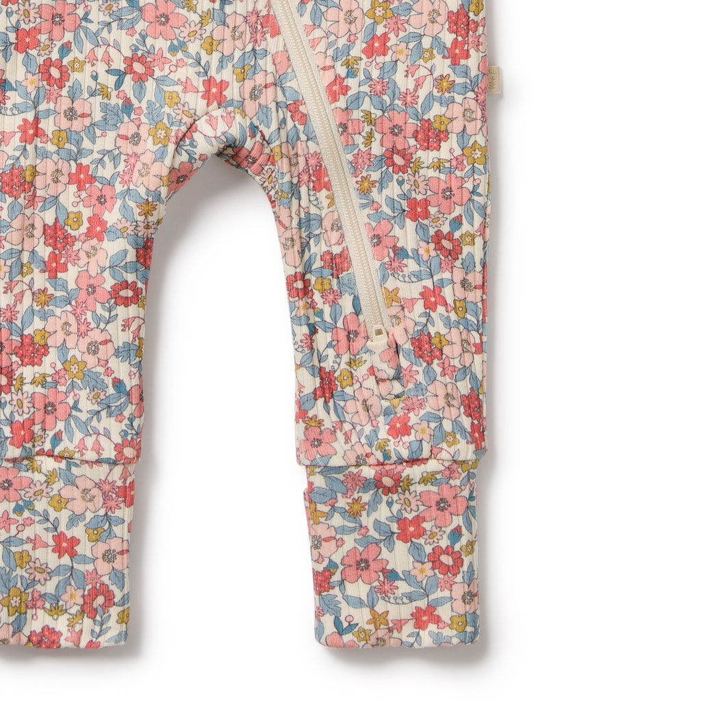 WILSON & FRENCHY Organic Zipsuit - Summer Bloom leg detail