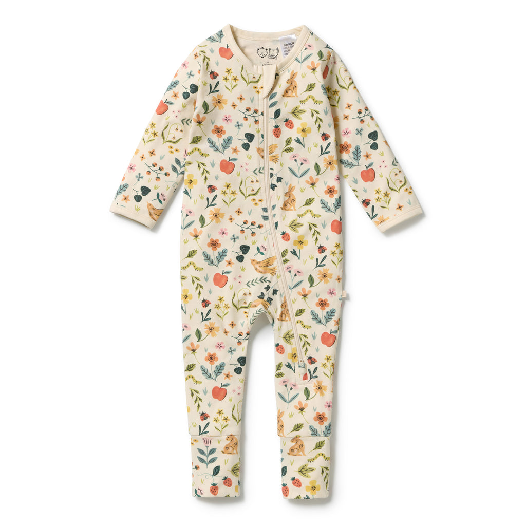 WILSON & FRENCHY Organic Zipsuit - Summer Garden front