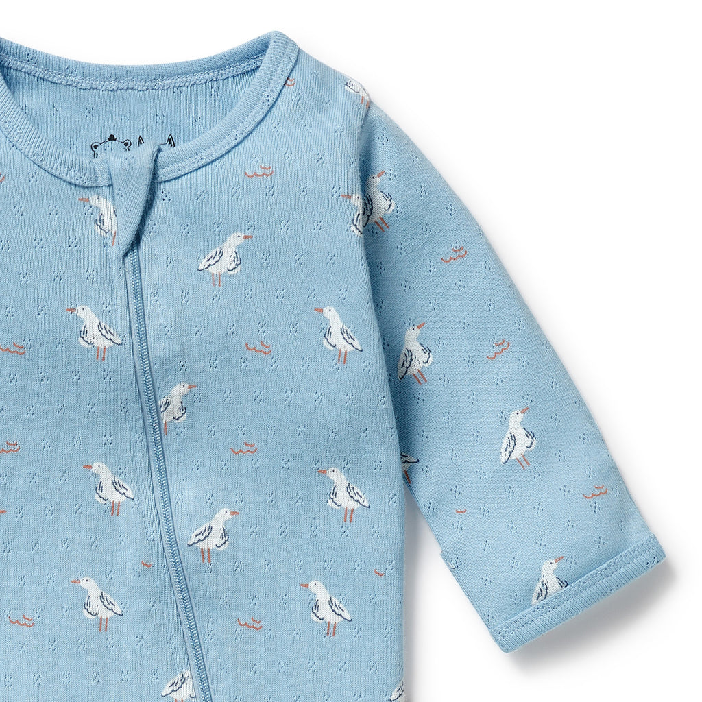 WILSON & FRENCHY Organic Zipsuit - Sunny Seagulls front detail