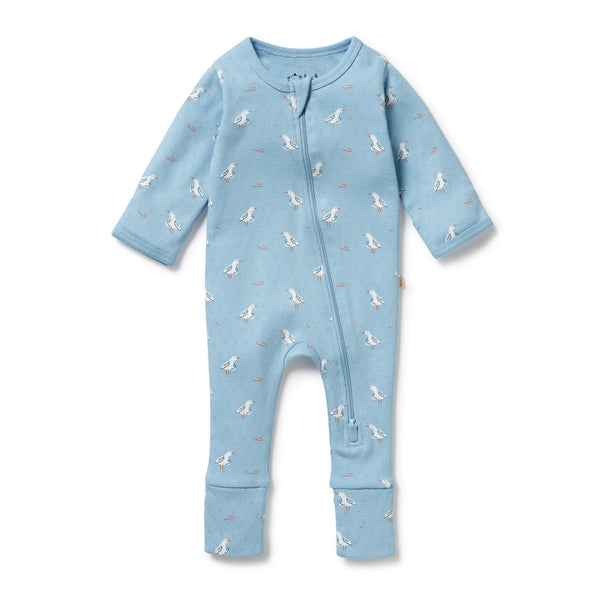 WILSON & FRENCHY Organic Zipsuit - Sunny Seagulls front