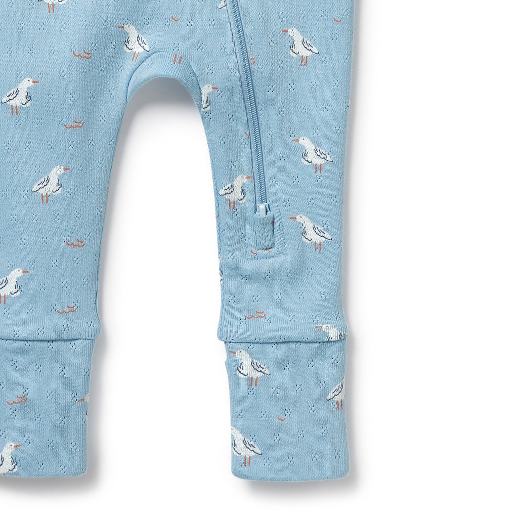 WILSON & FRENCHY Organic Zipsuit - Sunny Seagulls leg detail