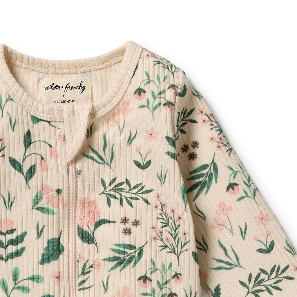 WILSON & FRENCHY Organic Zipsuit - Sweet Bloom detail