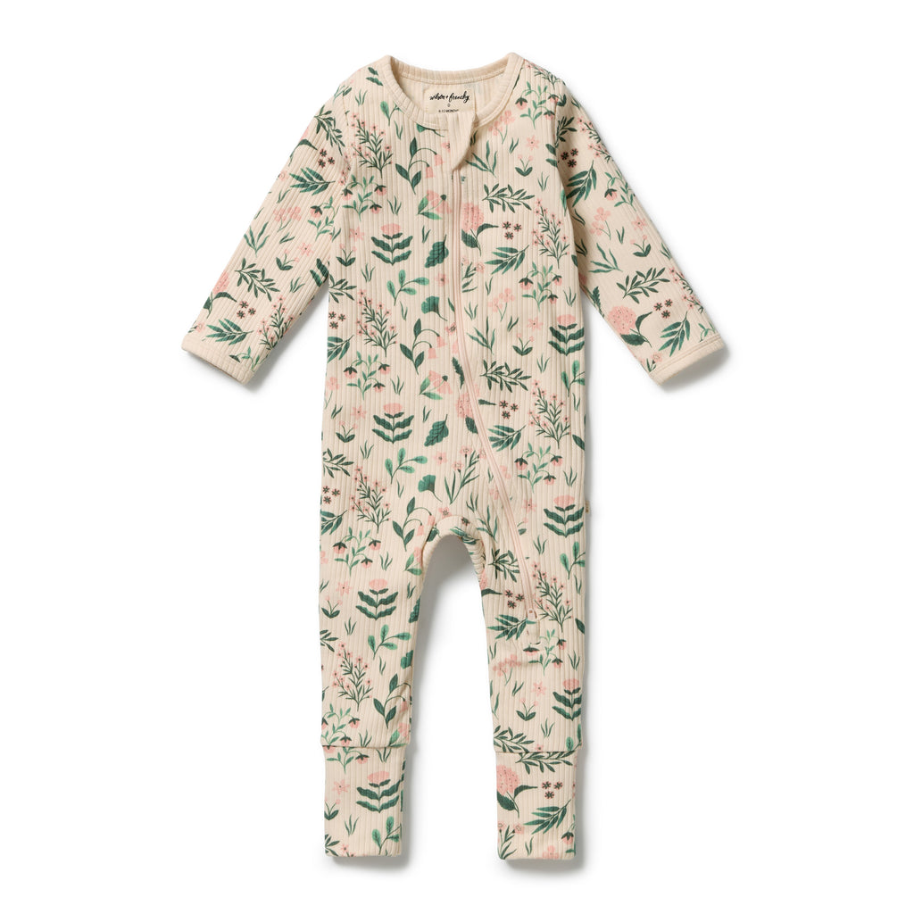 WILSON & FRENCHY Organic Zipsuit - Sweet Bloom front