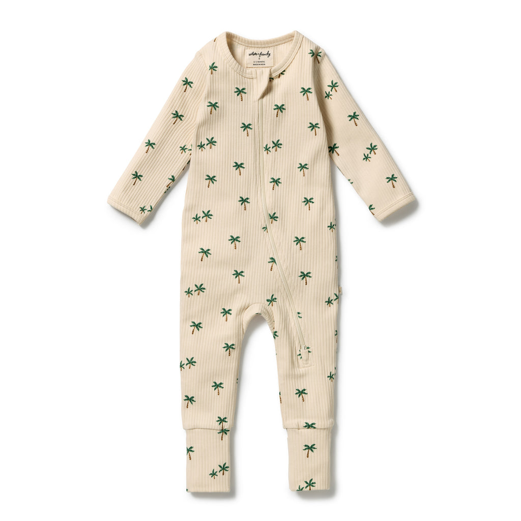 WILSON & FRENCHY Organic Zipsuit - Tiny Palm front