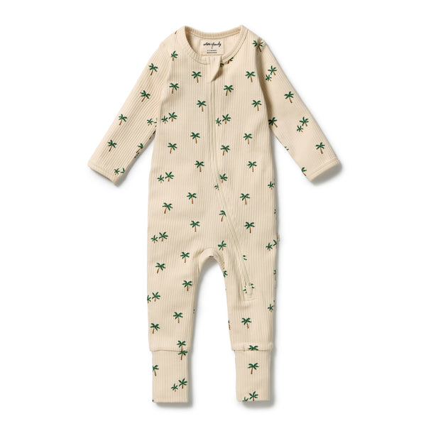 WILSON & FRENCHY Organic Zipsuit - Tiny Palm front