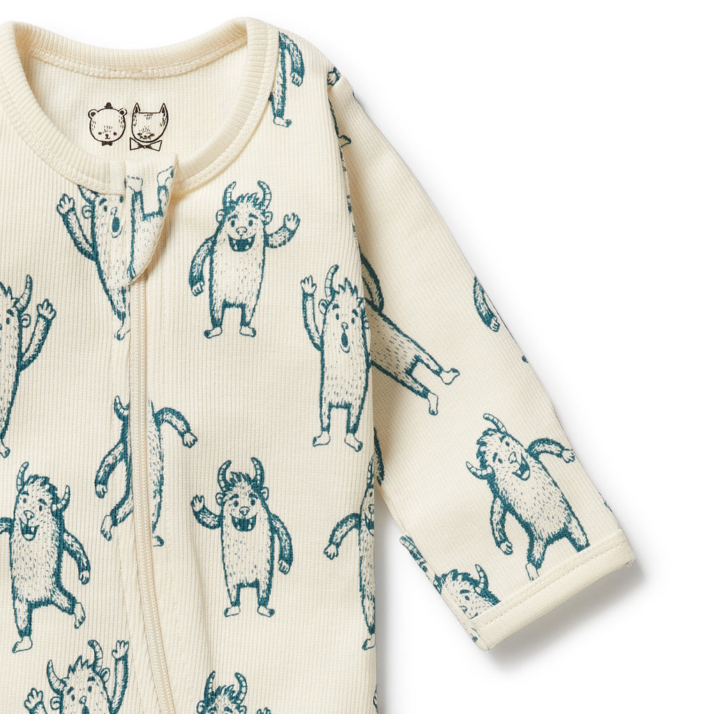 WILSON & FRENCHY Organic Zipsuit - Yeti front detail