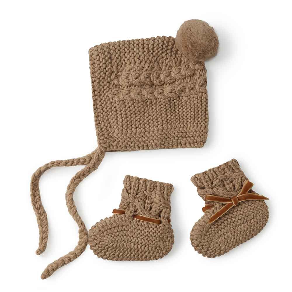 SNUGGLE HUNNY Merino Wool Bonnet & Booties - Fawn