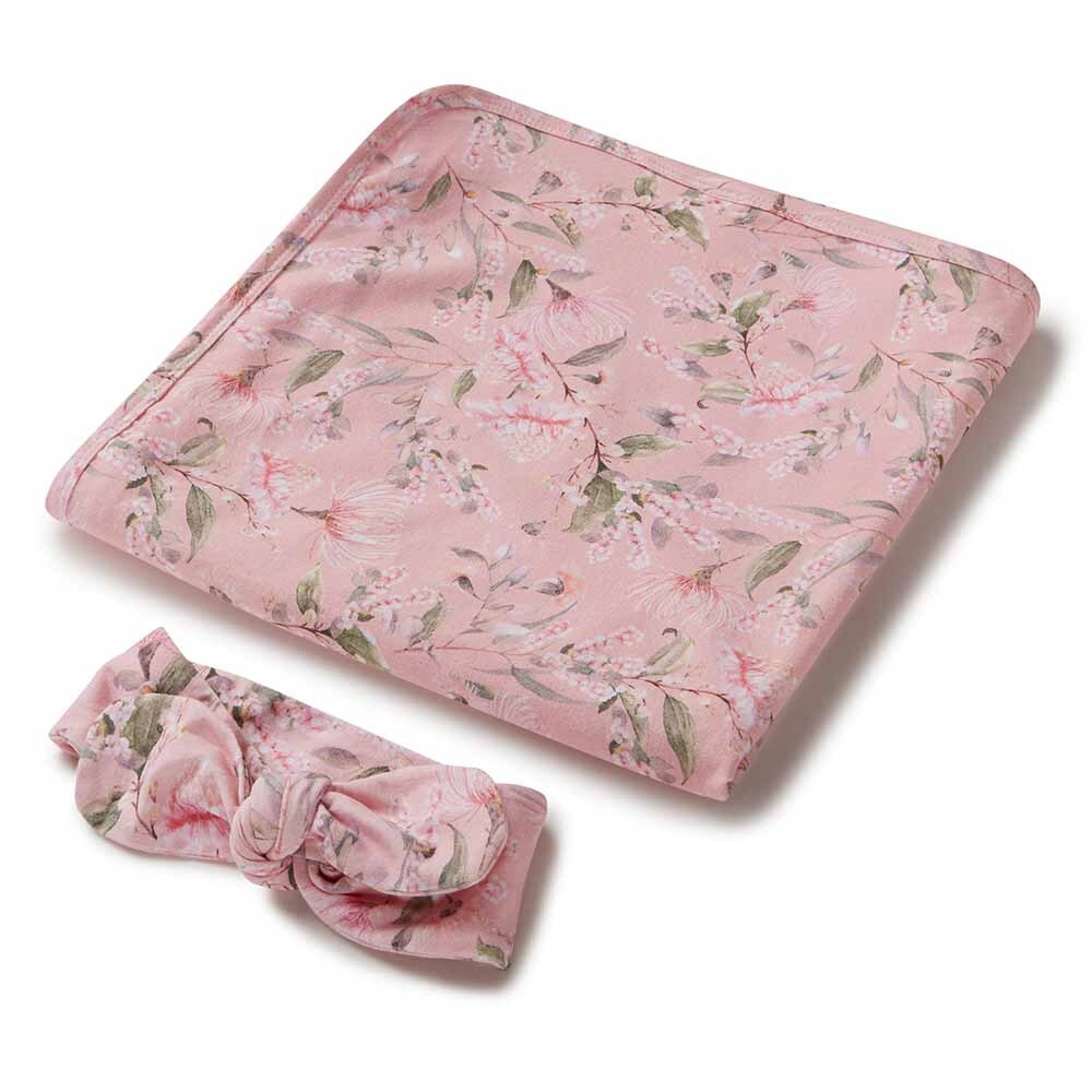 SNUGGLE HUNNY Jersey Wrap & Topknot set - Pink Wattle