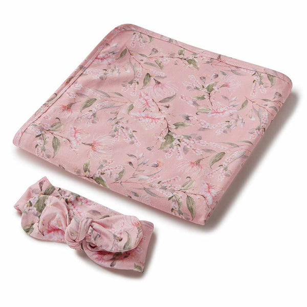 SNUGGLE HUNNY Jersey Wrap & Topknot set - Pink Wattle