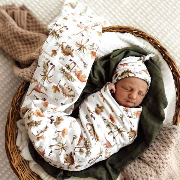 SNUGGLE HUNNY Organic Muslin Swaddle -  Dino